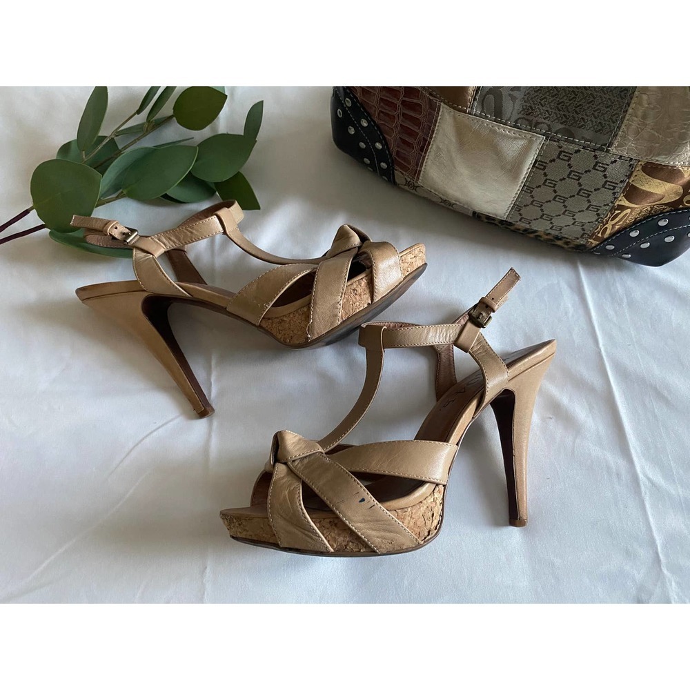 Anthropologie Platform Heels 7.5 No. 704b Nude Strappy Leather Cork